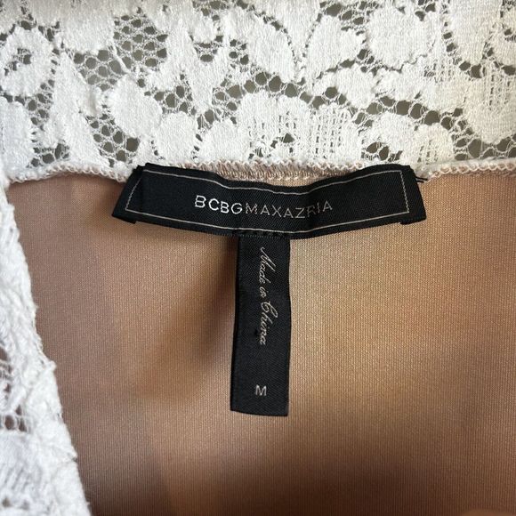 BCBGMAXAZRIA JALINA SLEEVELESS LACE DRESS White Nude Size Medium Cocktail Party - Picture 6 of 6